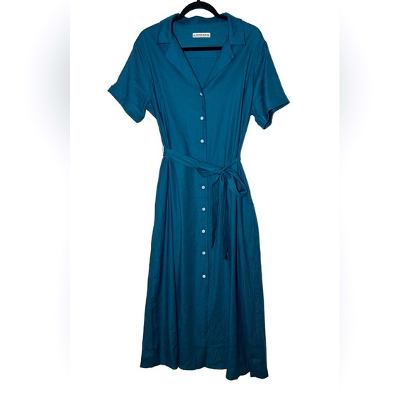 Elegant Blue Midi Shirt Dress - Picture 6 of 14
